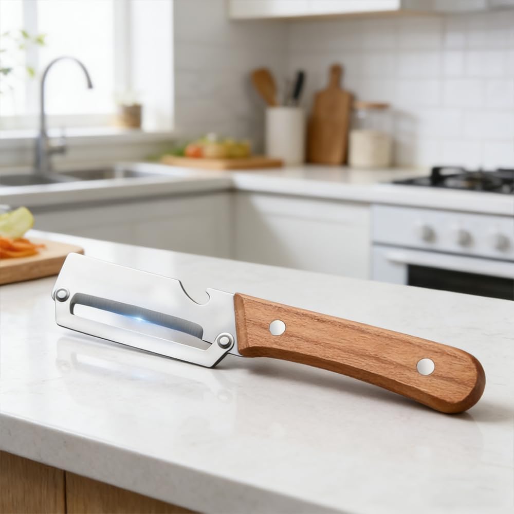 Multifunctional Vegetable Peeler,2-in-1 Stainless Steel Vegetable Handle Peeler,Julienne Vegetable Peeler with Wooden Handle and Bottle Opener for Easy Potato, Fruit Veggie Peeling (3 PCS) - Image 8