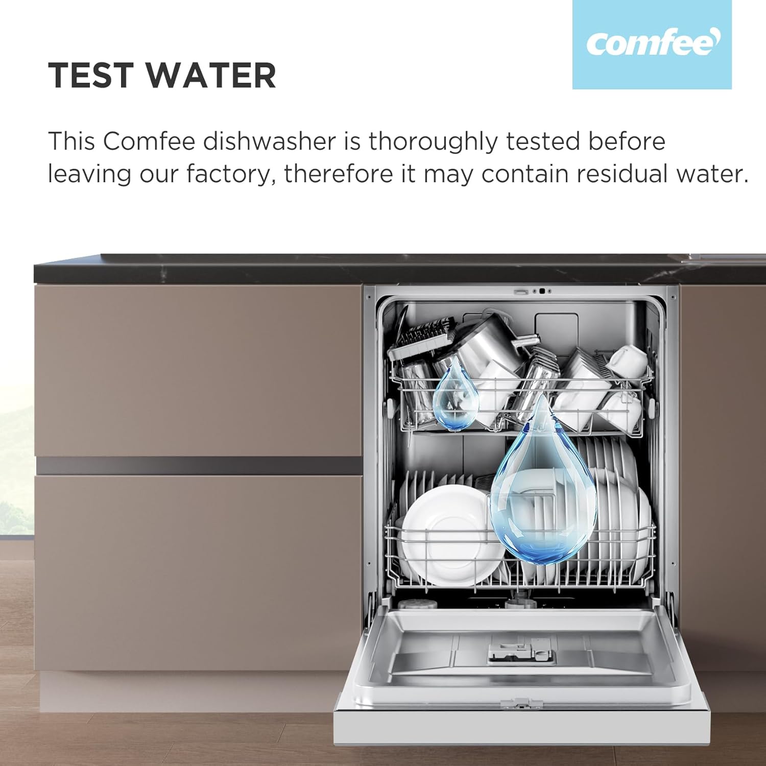 COMFEE' Freestanding Dishwasher CDWEF1435EBC-UK with 14 place settings, Full Size, Whisper Quiet 44dB, Wide LED Display, Delay Start, Half Load Function, Flexible Racks, Black - Image 9