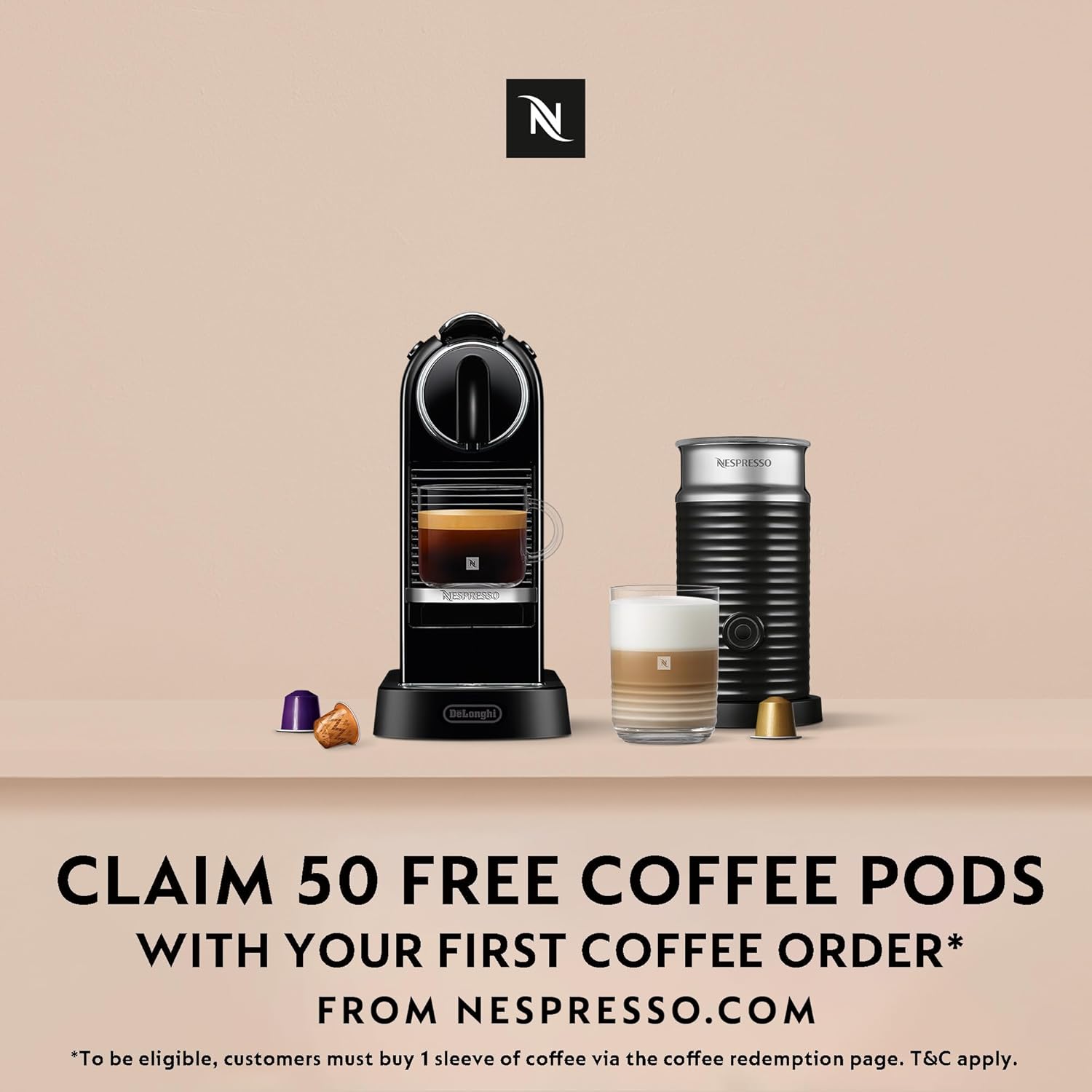 Nespresso Citiz Coffee Machine by De'Longhi for Original Coffee Pods, Italian Inspired Espresso, Quality Coffee, Starter Capsule Set Included, EN167.B, Black - Image 2
