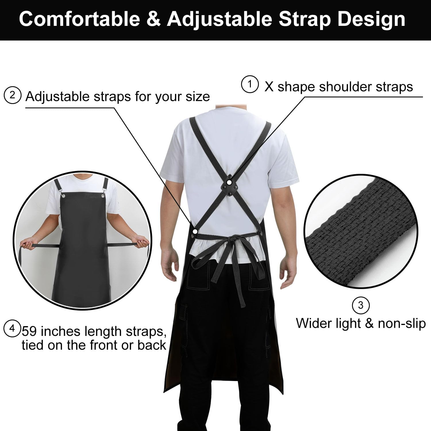 SHEOMERN Waterproof Rubber Apron, Anti-Tear Butcher Apron, Adjustable Vinyl Apron, Heavy Duty Dishwasher Apron for Dishwashing, Butcher, Laboratory Work, Dog Care, Black-XL, XL - Image 5