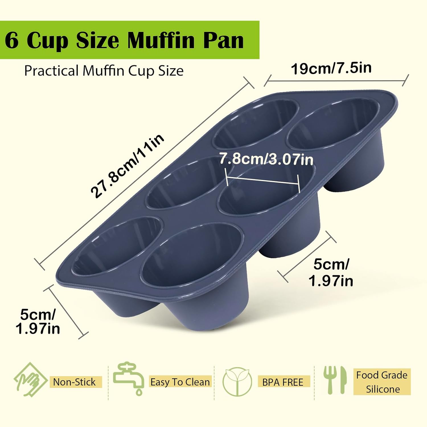 2 Pack Deep and Jumbo Muffin Tray 6 Cup Large Silicone Muffins Pan, Non-Stick Giant Cupcake Tin, Silicon Mould Bakeware, Baking Case for Yorkshire Pudding, Bun, Cupcakes, 27.8 x 19 x 5 cm (Grey) - Image 2