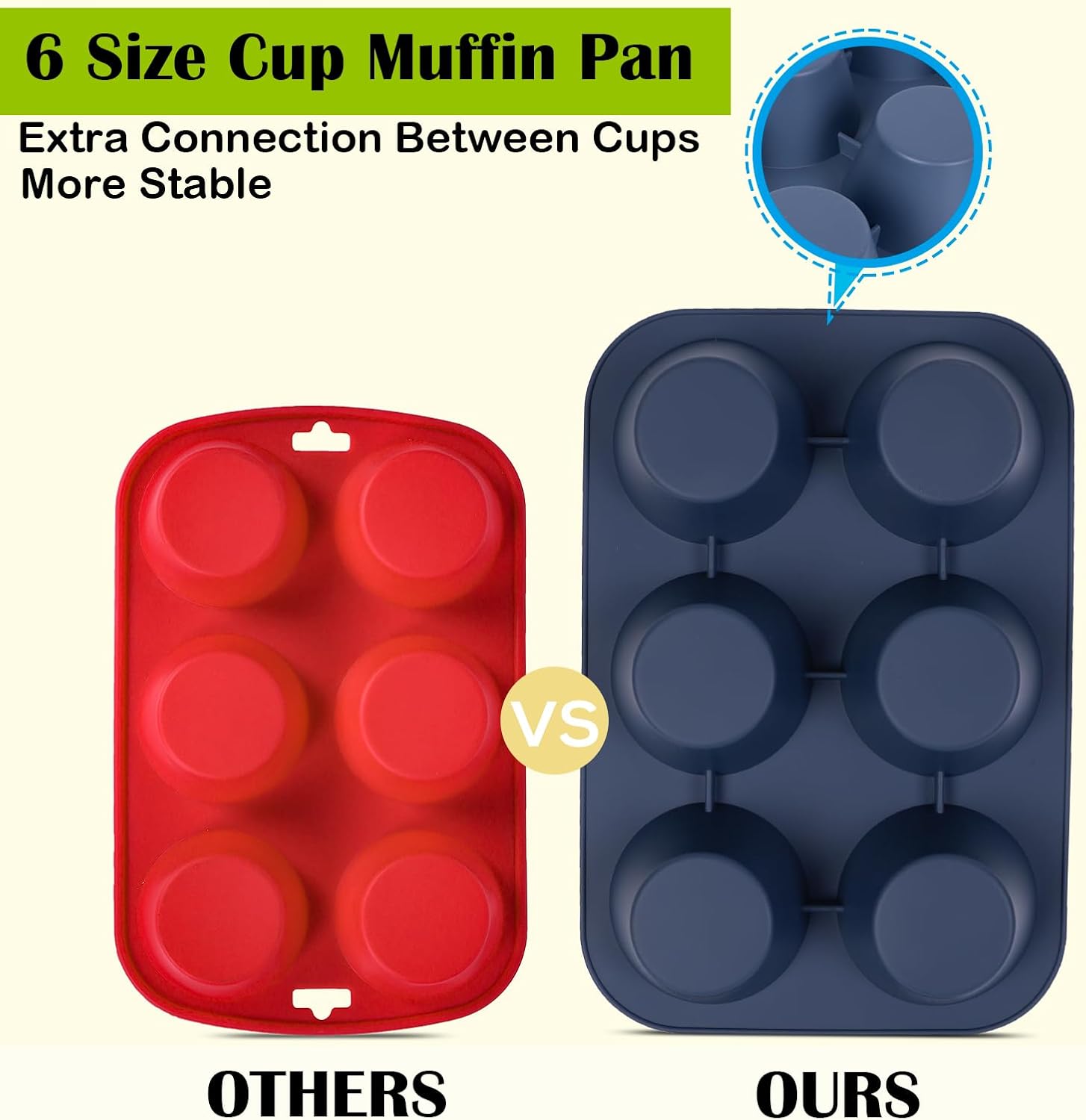 2 Pack Deep and Jumbo Muffin Tray 6 Cup Large Silicone Muffins Pan, Non-Stick Giant Cupcake Tin, Silicon Mould Bakeware, Baking Case for Yorkshire Pudding, Bun, Cupcakes, 27.8 x 19 x 5 cm (Grey) - Image 6
