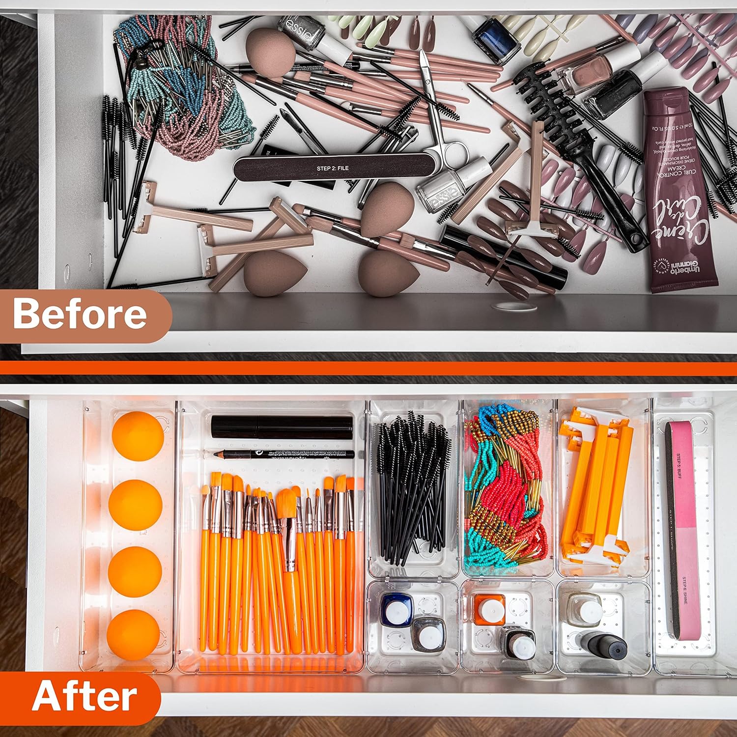 Stackzy Drawer Organiser Set – Makeup Organiser Tray for Drawers – Clear Cosmetics Container Tray for Bedroom – Utensil Cutlery Set Divider – Kitchen Storage & Organisation – 16pack - Image 5