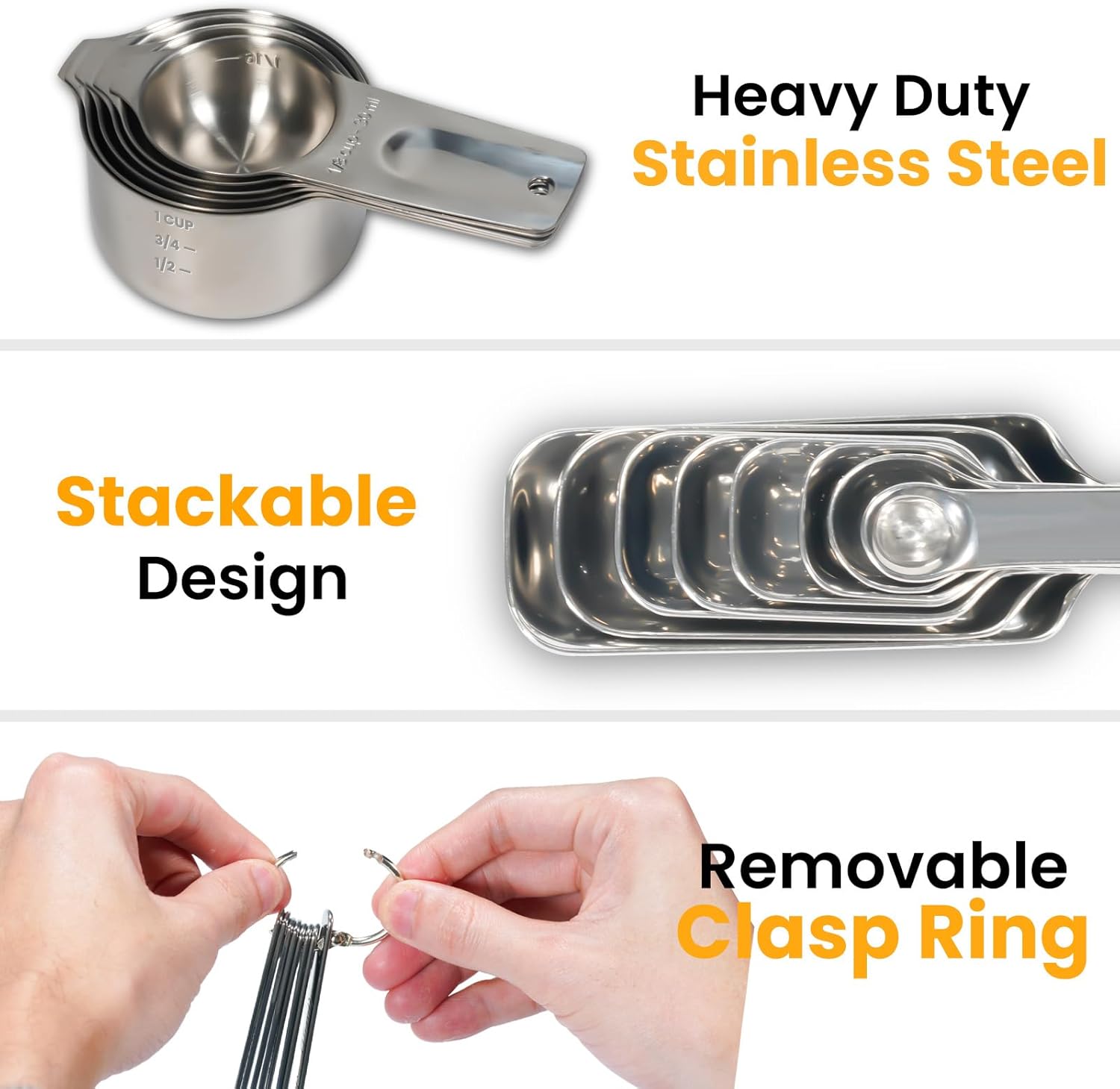 Stainless Steel Measuring Cups & Spoons Set of 20 - Includes 7 Nesting Cups, 7 Narrow & 5 Mini Measuring Spoons with Leveler Fits Spice Jars, Engraved Markings for Dry & Liquid Ingredients - Image 3
