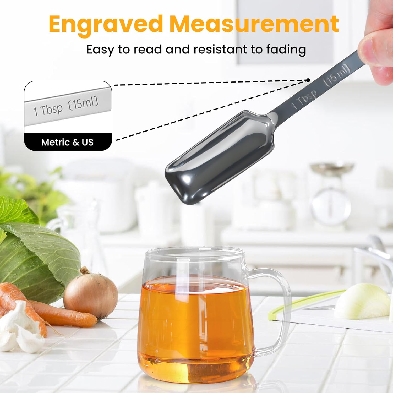 Stainless Steel Measuring Cups & Spoons Set of 20 - Includes 7 Nesting Cups, 7 Narrow & 5 Mini Measuring Spoons with Leveler Fits Spice Jars, Engraved Markings for Dry & Liquid Ingredients - Image 7