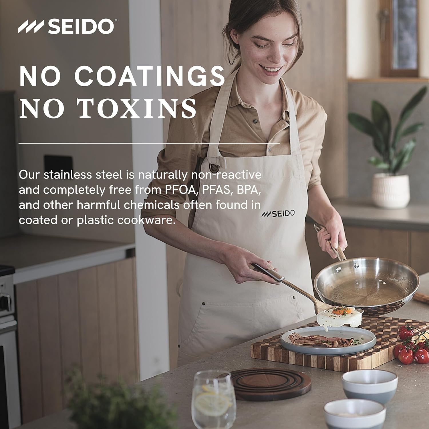 SEIDO Stainless Steel Frying Pan 20 cm - Induction Uncoated -Non-Toxic- Triply cookware PFOA PFAS -Free Dishwasher & Oven Safe 260c°-New ThermoCore 5ply Base Saute Fry pan -5Y Warranty 18/10 - Image 3