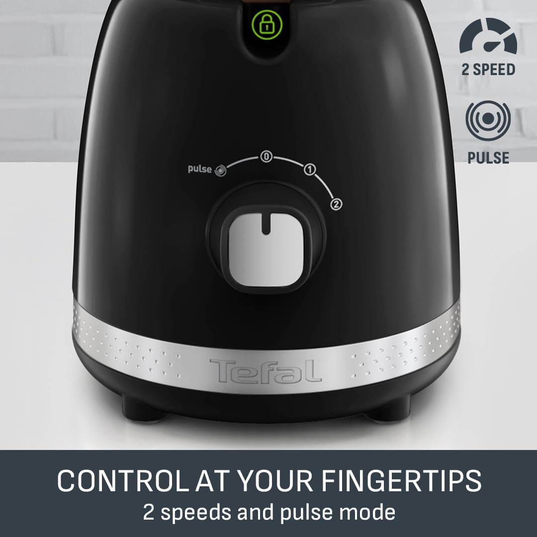 Tefal Black Collection Blender, 2L Jug, 2 Speeds, Pulse Mode, Kitchen Blender, 6 Stainless Steel Removable Blades, Smoothies, Milkshakes, protein Shakes, Cocktails, Ice Crush, Soups, 500W BL3558G0 - Image 5