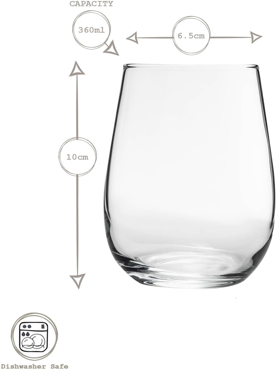 LAV 12x Clear 360ml Gaia Stemless White Wine Glasses - Large Kitchen Water Gin Cocktail Party Glass Tumbler Goblets Set - Image 3
