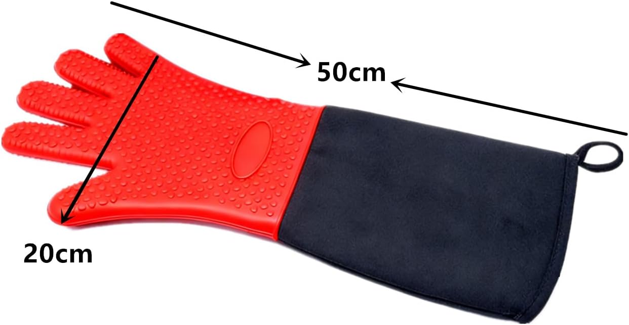 Extra Long Silicone Oven Gloves, Heat-resistant Oven Gloves, Waterproof and Non-slip Fingered Gloves, Suitable for Cooking, Baking, Grills, Weber Barbecues, Microwaves, Insulated Oven Mitts, (Red) - Image 2