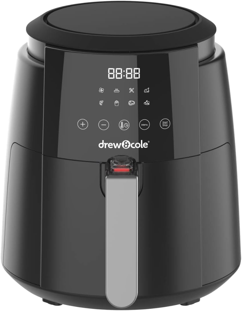 Drew&Cole Air Fryer 4L - 8-in-1 Digital Air Fryer - 4 Litre Capacity - 8 Pre-Set Programmes - Cook with Less Oil & Fat - Easy Cooking - Ideal Kitchen Appliance for Smaller Families & Couples
