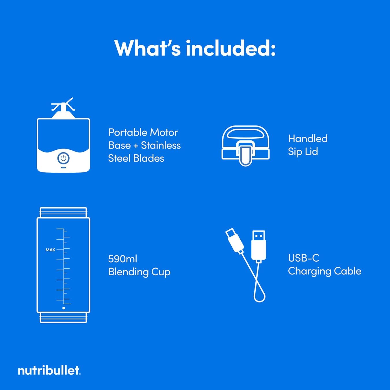 nutribullet Portable Blender in Black - Powerful Extractor Blade, 475ml Cup, To-Go Lid, USB-C Charging Cable & User Guide - Delivers 15+ Blending Cycles - Healthy Shakes On The Move - Image 10