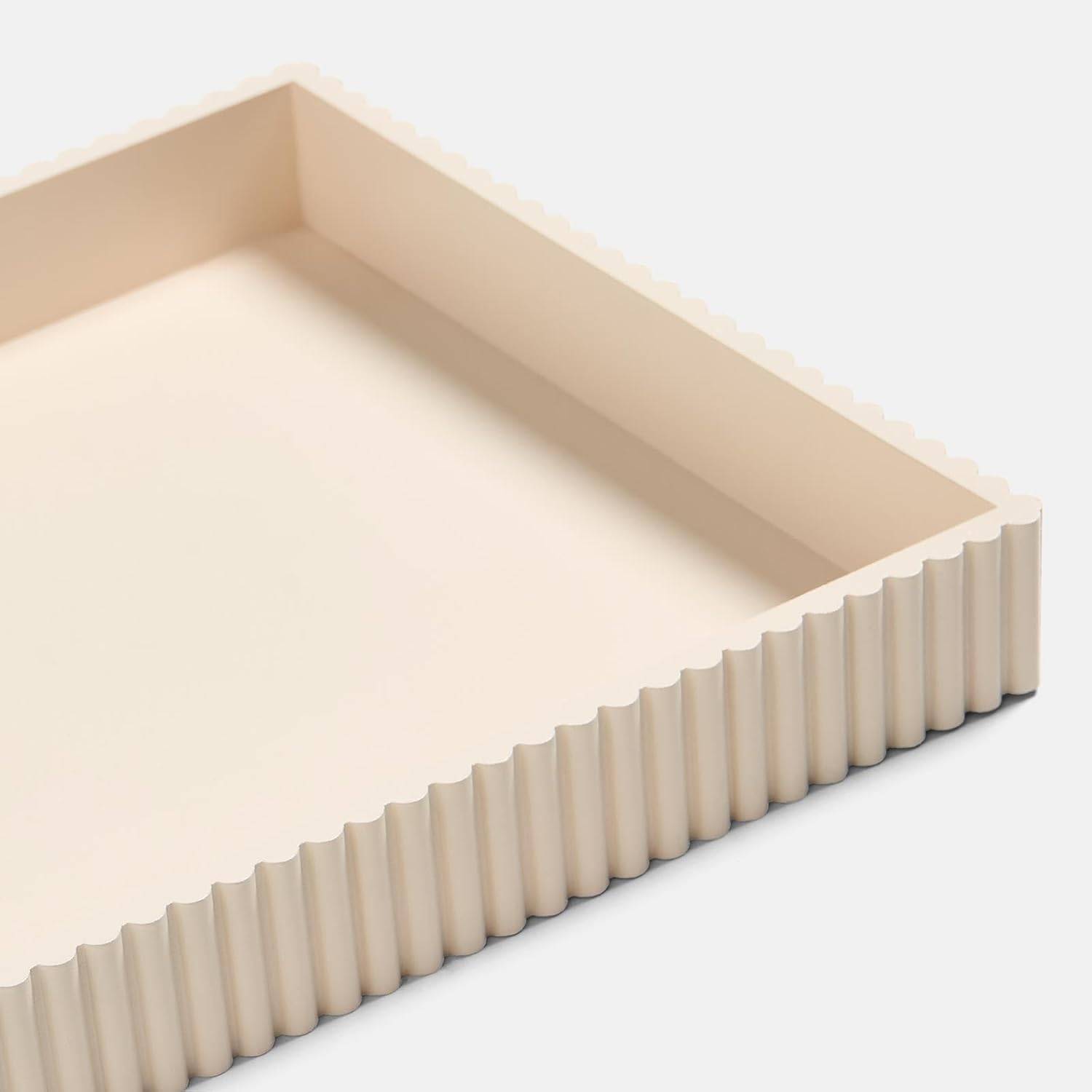 OHS Rectangle Decorative Tray, Ribbed Coffee Table Tray Modern Centrepiece Decoration Kitchen Counter Candle Holder Plastic Organiser Accessory Trays, Cream - Image 5