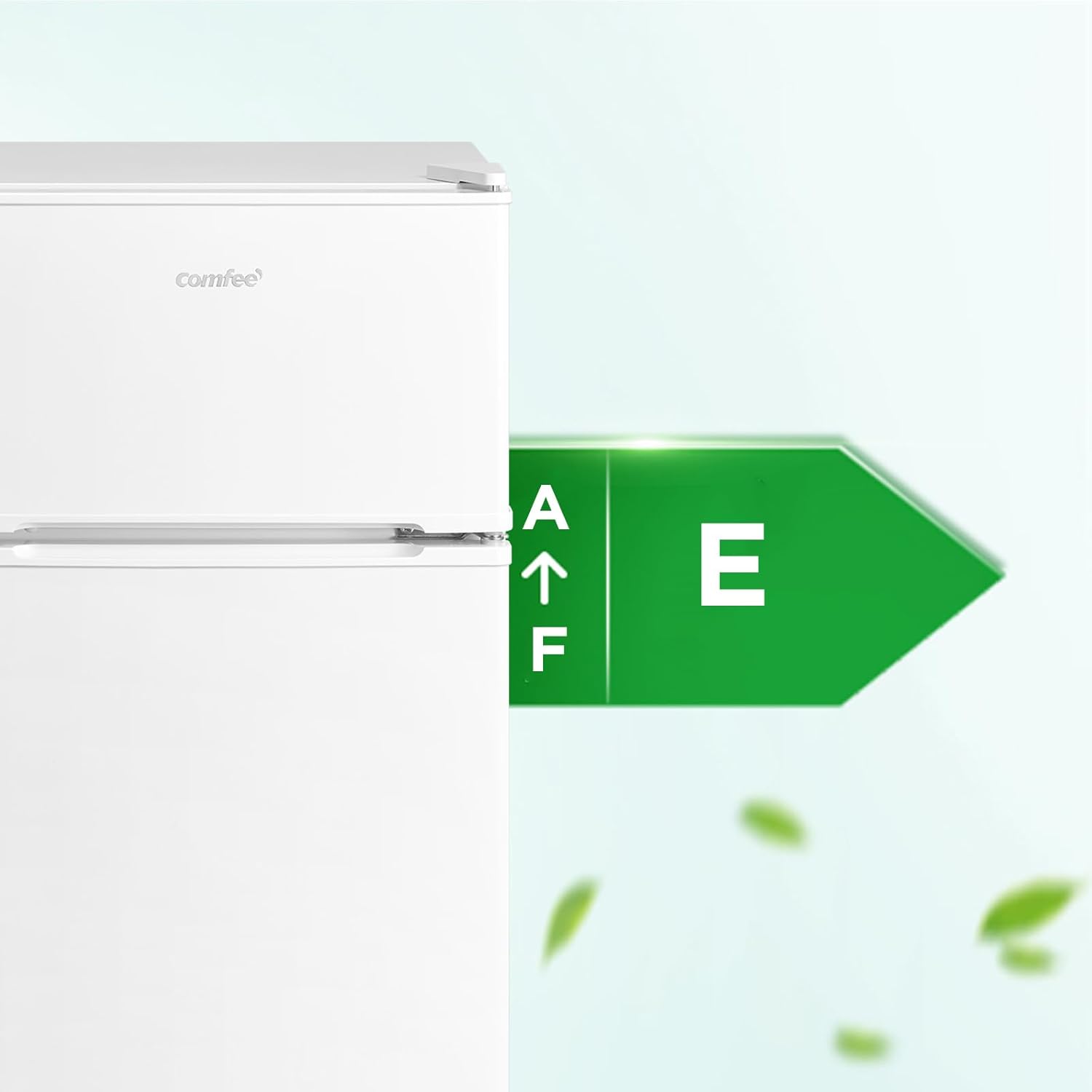 COMFEE' RCT87WH2(E) Under Counter Fridge Freezer, 87L Small Fridge Freezer with Light, Removable Shelves, Adjustable Thermostats, Reversible Doors, White - Image 8