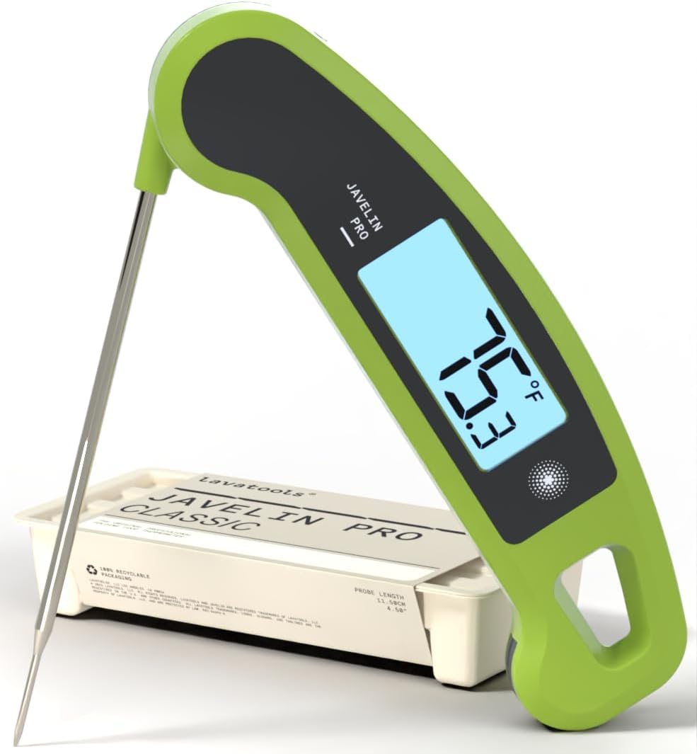 Lavatools PX1D Javelin PRO Duo Ultra Fast Professional Digital Instant Read Meat Thermometer for Grill and Cooking, 110cm Probe, Auto-Rotating Backlit Display, Splash Resistant – Wasabi