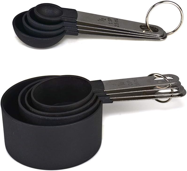 FONYA 8-Piece Black Measuring Tools - Nylon, 4 Measuring Cups / 4 Measuring Spoons with Metal Handles for Liquids and Solids (Black) - Image 2