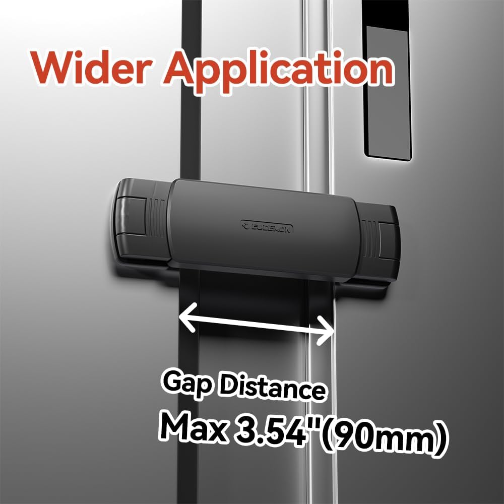 EUDEMON Latest French Fridge Lock French Door Refrigerator/Freezer Lock Apply to Max 3.54"(90mm) Two Door Gap Distance for Kids & Babies,Easy to Install no Tools Need or Drill (Black, 2 Pack) - Image 5