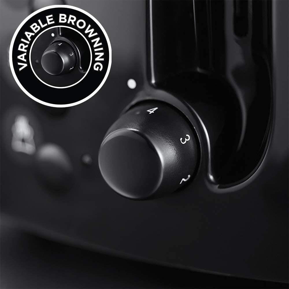 Russell Hobbs Textures 2 Slice Toaster (Extra Wide Slots, 6 Browning levels, Frozen, cancel & reheat function with indicator lights, Removable crumb tray, 850W, Black matt & high gloss finish) 21641 - Image 3