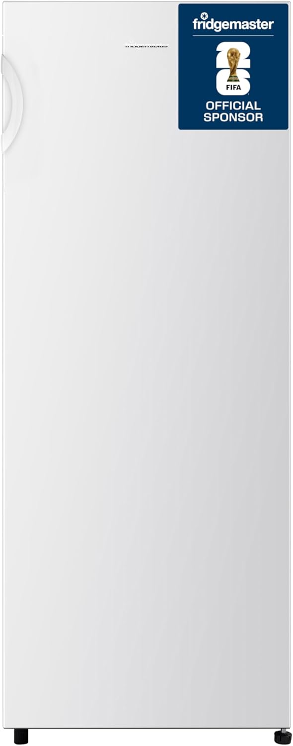 Fridgemaster MTZ55153E Freestanding Upright Freezer, 165 Litres, 143 cm Tall, 4 Star Freezer Rating, 55cm width, E Rated in White