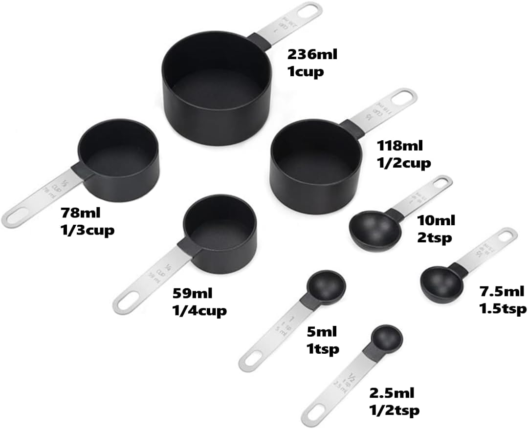 8 Piece Measuring Cups and Spoon Set 4 Measuring Cups / 4 Measuring Spoons Stackable Stainless Steel Handle for Measuring Dry and Liquid Ingredients - Image 2