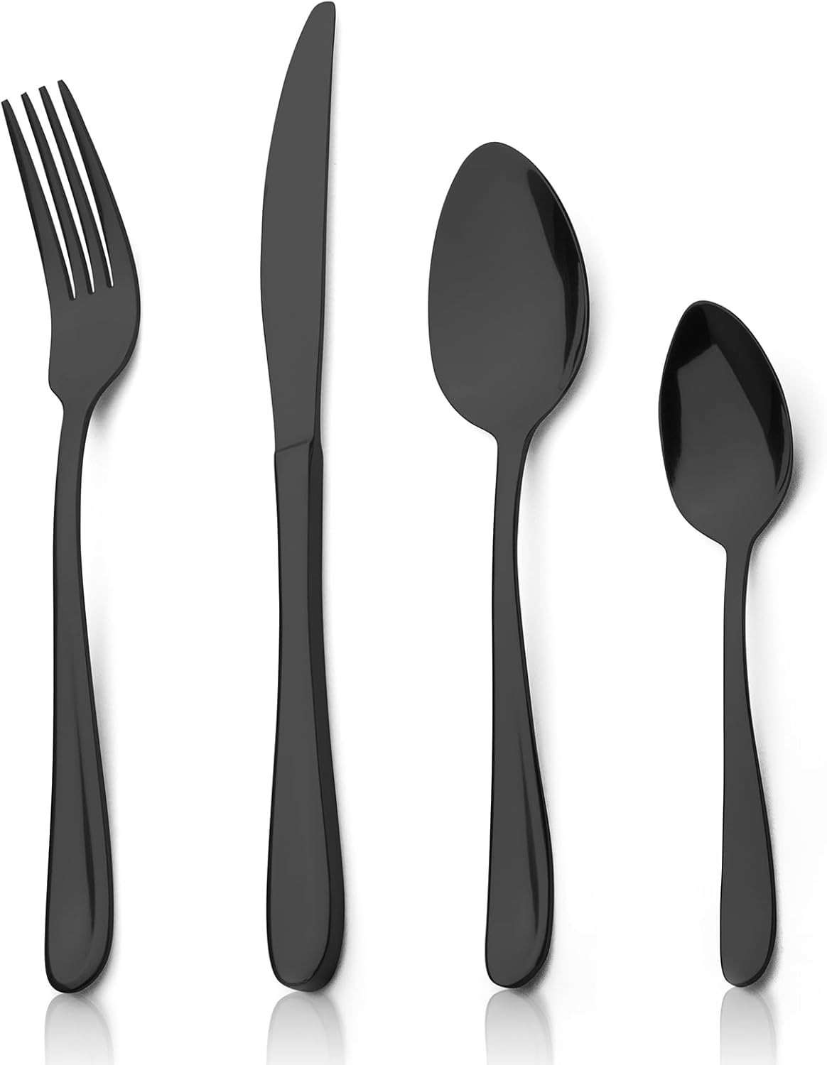 Cutlery Set,Alata Grand 24 Piece Mirror Black Stainless Steel Flatware Set, Tableware Silverware Set with Spoon Knife and Fork Set, Service for 6, Dishwasher Safe/Everyday Use,Mirror Polished