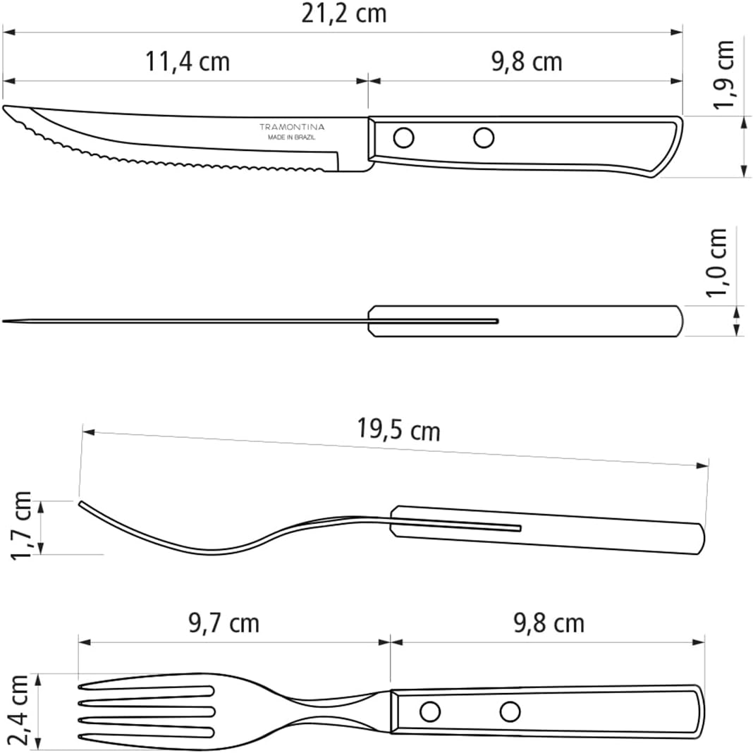 Tramontina Cutlery Set with Steak Knives, 12 Piece Sharp Knife and Fork Set with Wooden Handles, Camping, Kitchen, Rustic, Dishwasher Safe, 29899199 - Image 4