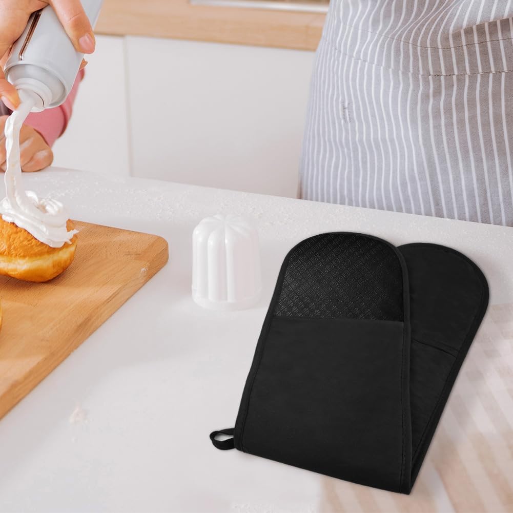 AUAUY 1 PC Black Double Oven Gloves, 250°C/482°F Heat Resistant BBQ Oven Mittens with Ropes, Silicone Non-slip Design Gloves-Oven Mitts, Cooking Oven Glove Mitts for Cooking Baking Grilling - Image 6