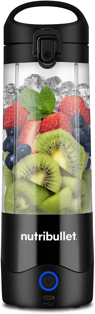 nutribullet Portable Blender in Black - Powerful Extractor Blade, 475ml Cup, To-Go Lid, USB-C Charging Cable & User Guide - Delivers 15+ Blending Cycles - Healthy Shakes On The Move
