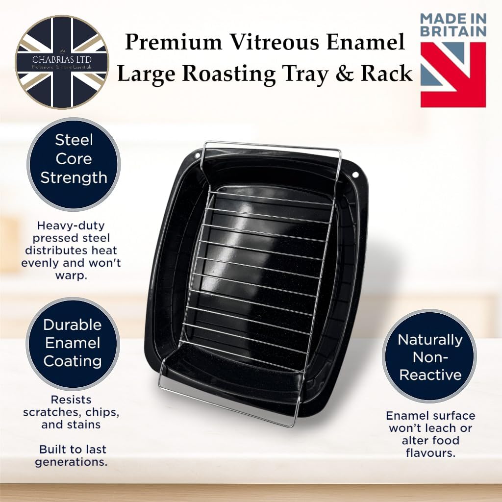 Samuel Groves 37cm Large Vitreous Enamel Long Life Roasting Pan, Turkey Roasting Tray, Roasting Tin with Rack, Large Roasting Tin, Roasting Tin, Oven Tray with Rack, Roasting Rack, Roaster, UK Made - Image 2