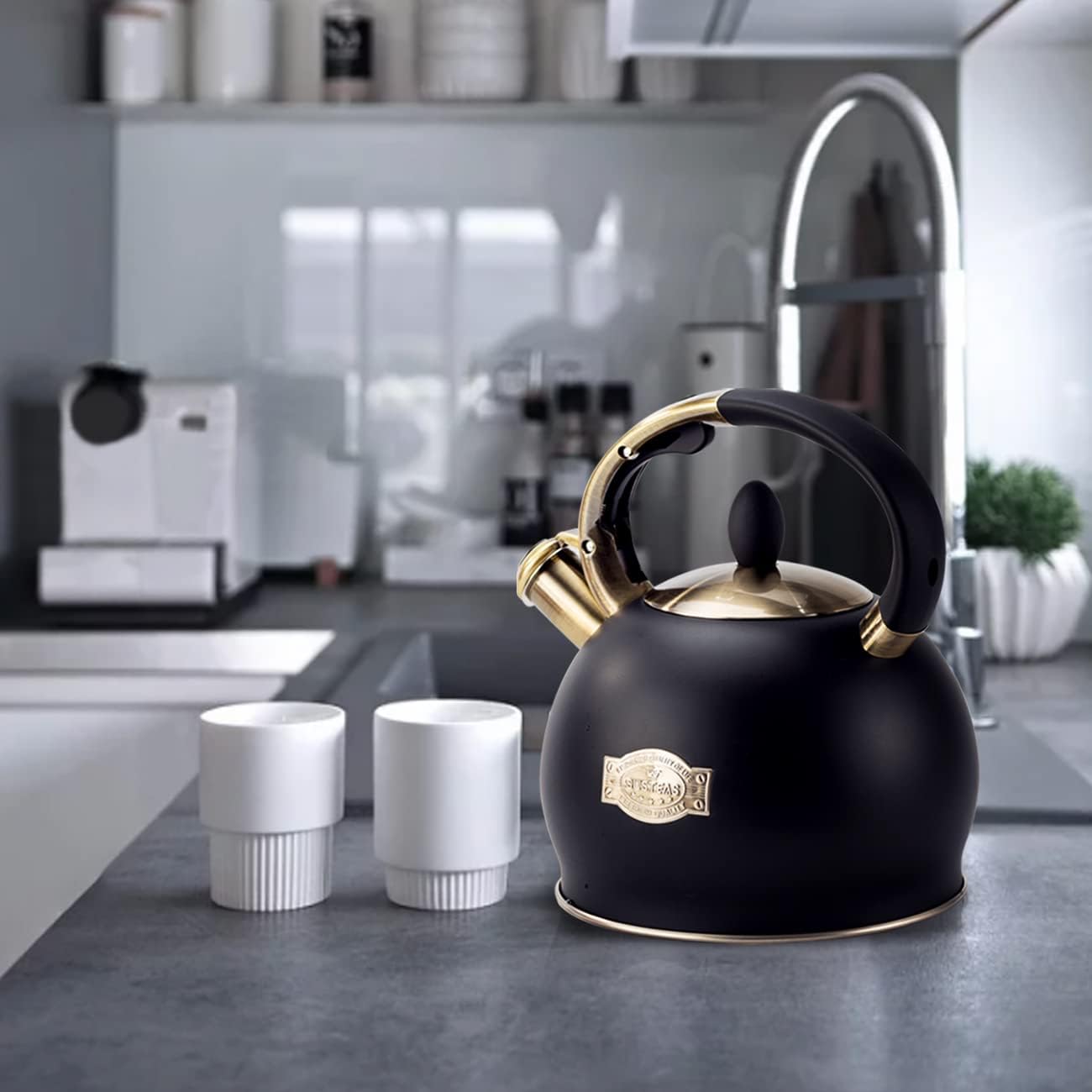 SUSTEAS Stove Top Whistling Tea Kettle-Surgical Stainless Steel Teakettle Teapot with Cool Touch Ergonomic Handle, With 1 Silicone Pinch Mitt Included,3L (Black) - Image 5