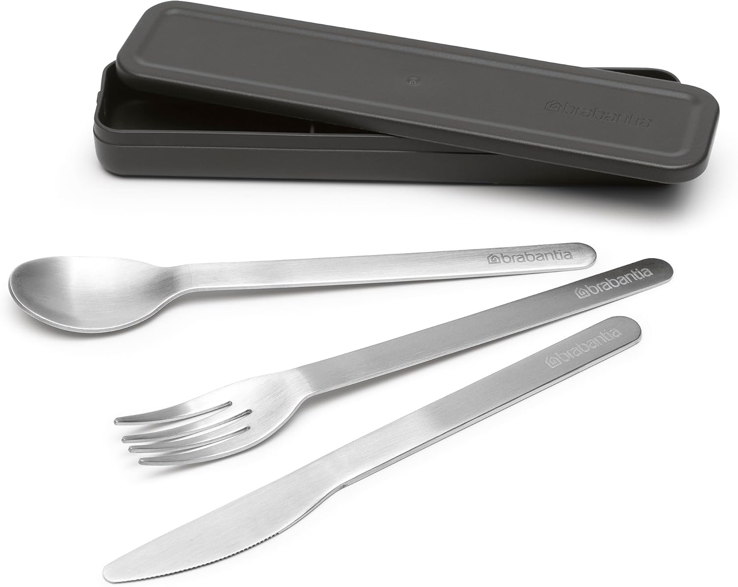 Brabantia - Make & Take Cutlery Set with Case - Set of 3: Knife, Spoon, & Fork - Hygienic Compact Design - Stainless Steel - Dishwasher Safe - Travel Cutlery Set for 1 Person - Dark Grey - Image 2