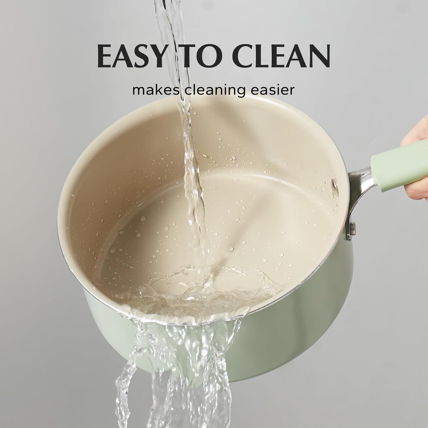 Redchef Ceramic Nonstick Saucepan with Lid,20cm Small Cooking Pot,Non Toxic Sauce Pans for Kitchen, Cool Handle PFAS Free Compatible with All Cooktops, Green - Image 3