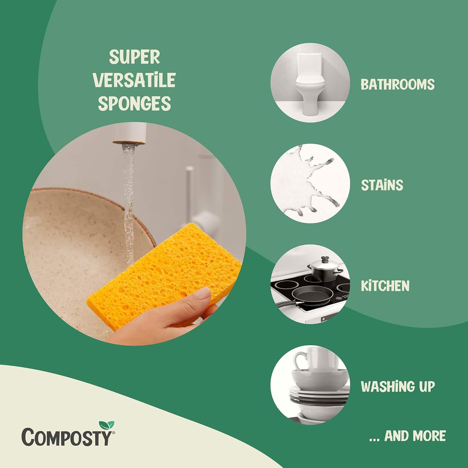 Pop-Up Sponges 12 Pack | Eco Sponges Washing Up | Compostable Kitchen Sponge | Plastic Free, Non-Scratch | Reusable Cellulose Pads | Multiuse, washable, reusable, long-lasting, durable - Image 5