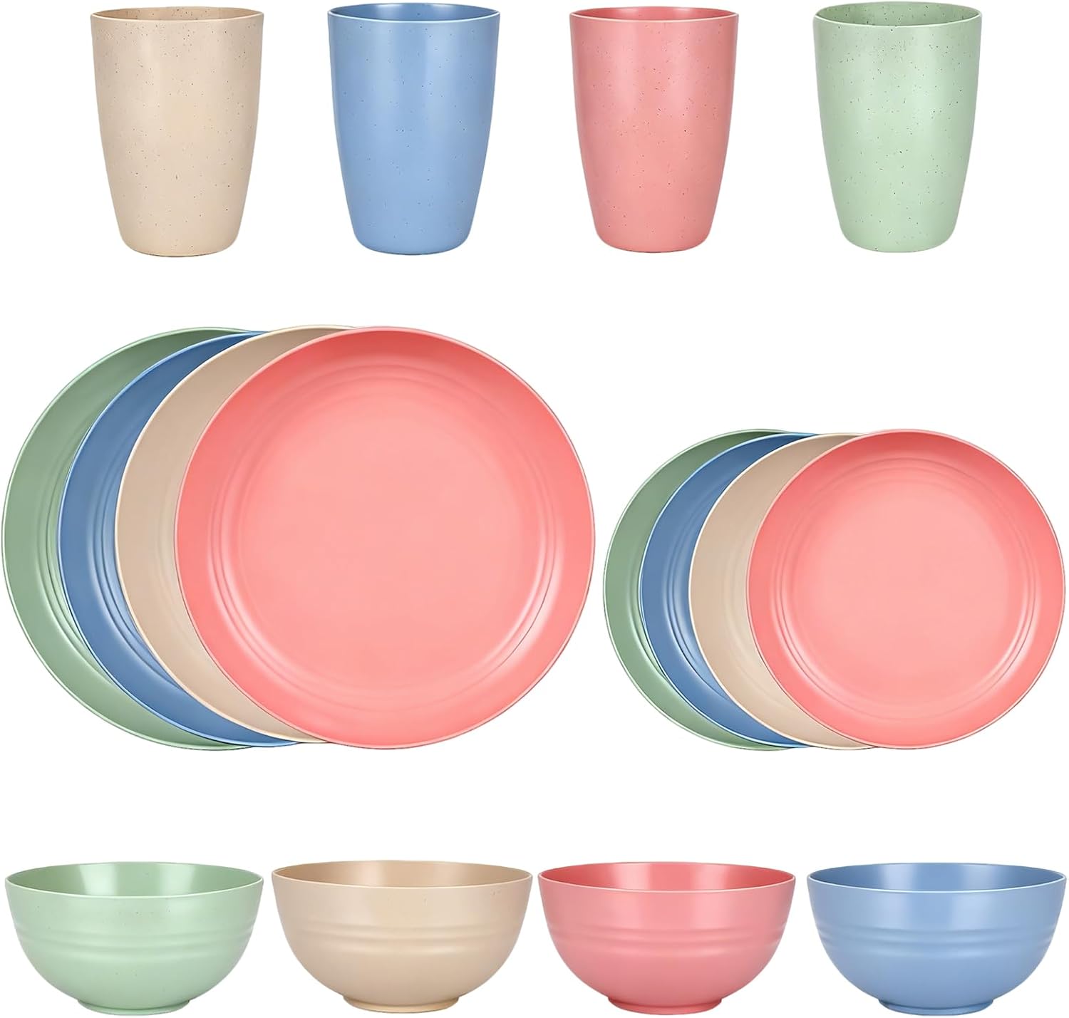 Pieces Plastic Dinnerware 16PCS Plastic Plates and Bowls Set for 4, Unbreakable Food-Grade PP Dinnerware Set - Microwave & Dishwasher Safe, Reusable Tableware for Camping, Picnics & Daily Home Use