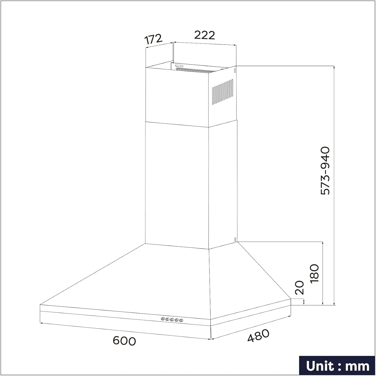 CIARRA CAS6201A Cooker Hood 60cm Stainless Steel Chimney Range Hood 600mm Recirculating Duct Kitchen Ventilation Extractor Fan - Image 4