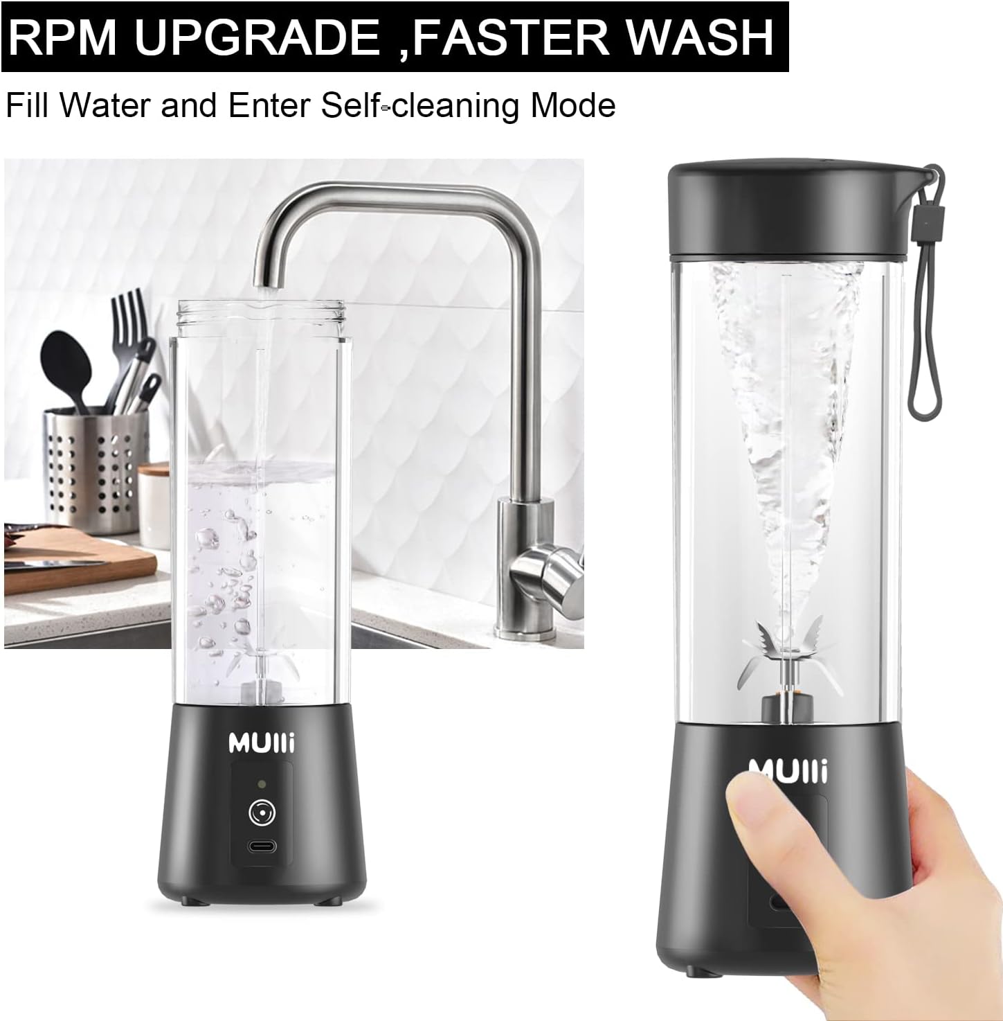 Mulli Portable Blender,Upgraded 15oz Mini Blender for Fruit Smoothies and Shakes,USB Juicer for Baby Food,Gym,Travel and More - Image 6