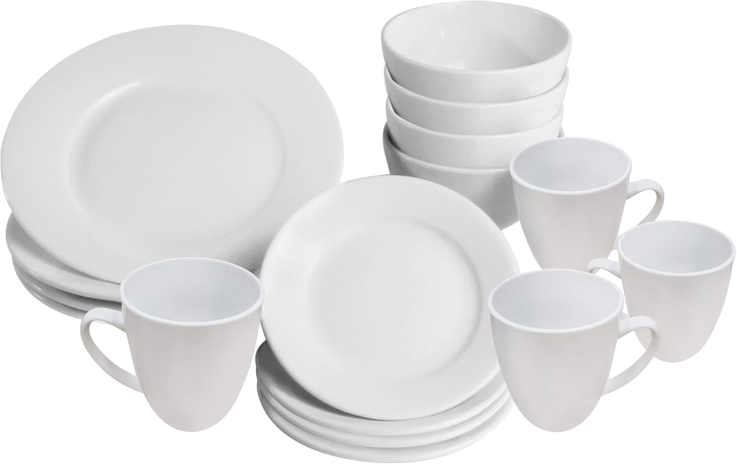 16 Pcs White Porcelain Dinner Set | 4 Plates, Sliders, Bowls and Cups | Party Dinnerware | Service Set for 4 | Dishwasher and Microwave Safe | Kitchen & Dining | M&W