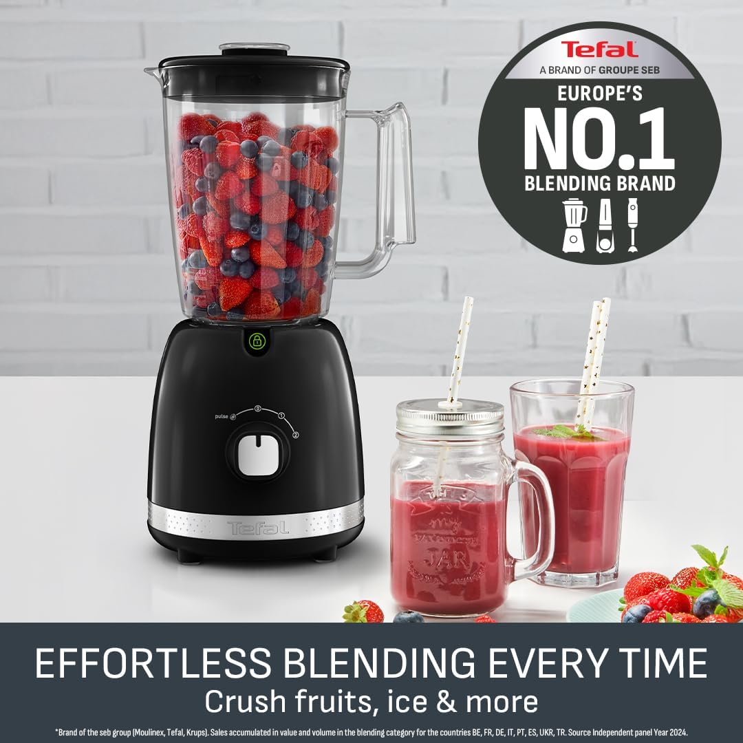 Tefal Black Collection Blender, 2L Jug, 2 Speeds, Pulse Mode, Kitchen Blender, 6 Stainless Steel Removable Blades, Smoothies, Milkshakes, protein Shakes, Cocktails, Ice Crush, Soups, 500W BL3558G0 - Image 2