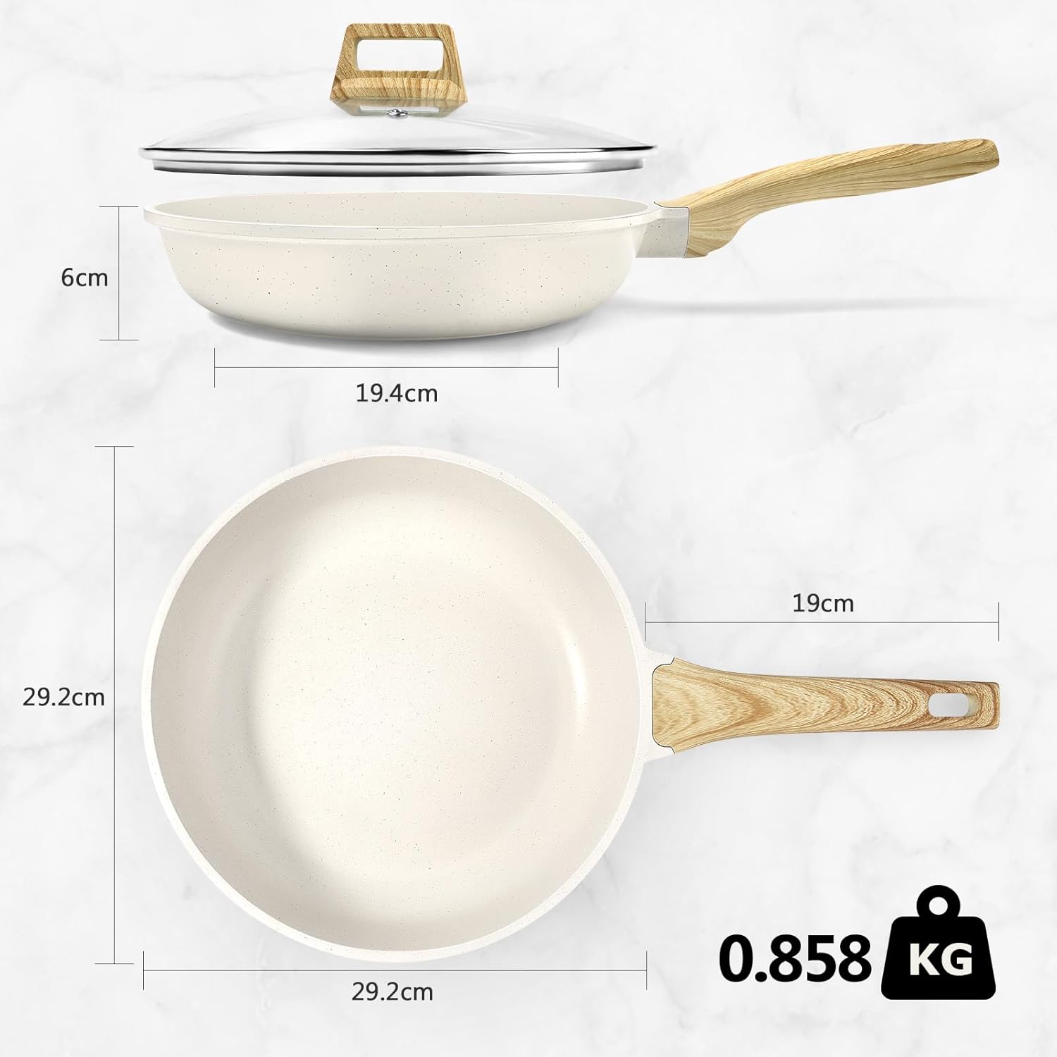 GiPP Nonstick Skillet Frying Pan with Lid,White Granite Non Stick Pans,Omelette Pan with Heat-Resistant Handle,Compatible with All Stovetops,PFOA Free (White, 28cm+Lid) - Image 2