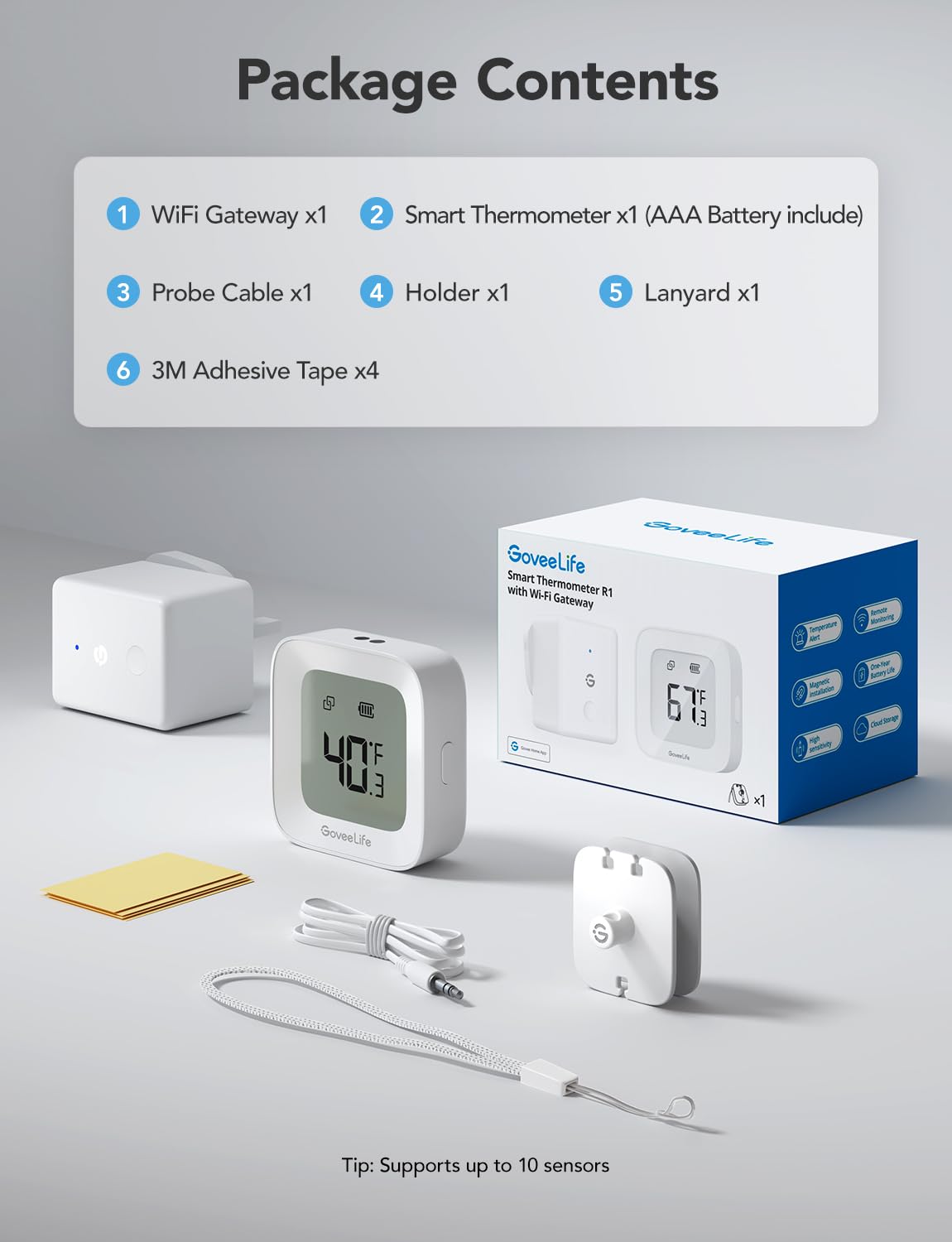 GoveeLife Digital Fridge Thermometer with App Control, Wireless Smart WiFi Freezer Thermometer with Custom Alarms and 2-Year Free Data Storage, LCD Display, for Fridge, Freezer - Image 9