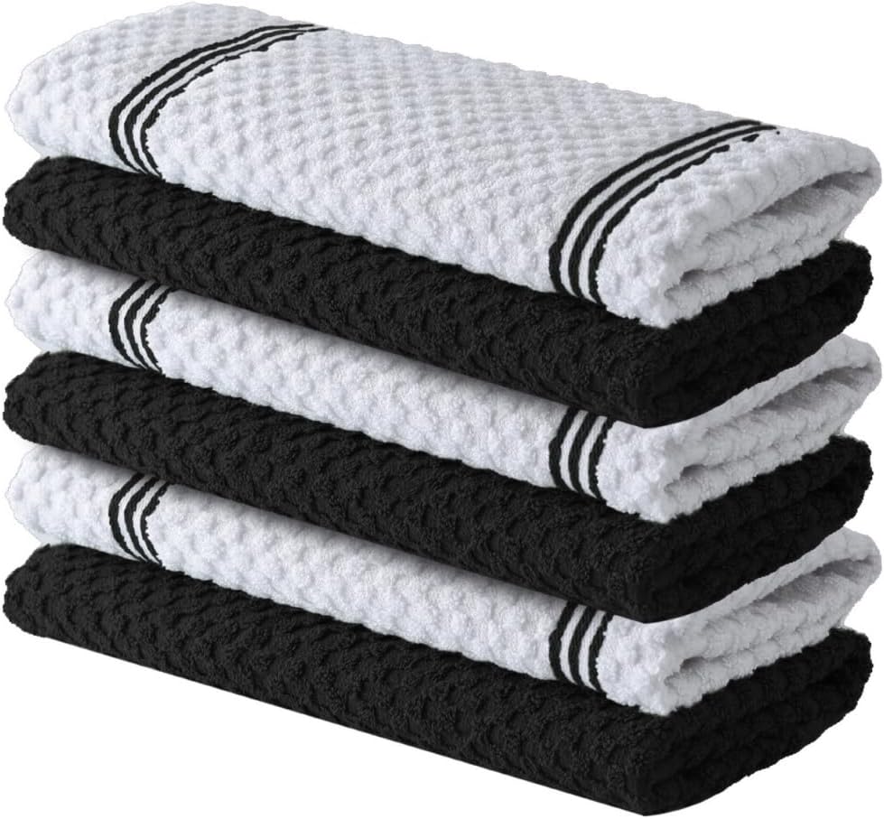 Infinitee Xclusives Premium Tea Towels | Pack of 6 | 100% Cotton |38 x 64 cm| Ultra Soft & Highly Absorbent Terry Dish Towels for Kitchen, Bar & Daily Household Cleaning Use |Storm Black|