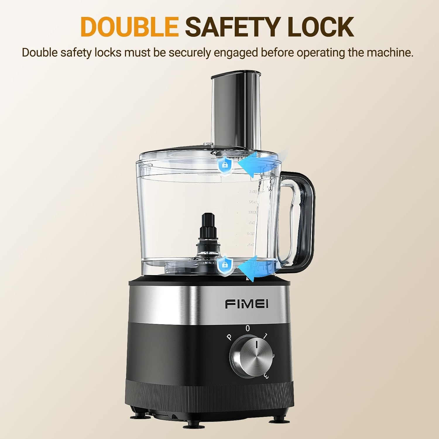FIMEI Multifunctional Food Processor, 3 Speeds and Pulse Function, 1.5L Chopper, Dough Kneader, Shredder, Reversible Slicer, Emulsifying Disc, Double Lock Protection, Compact and Easy to Store, 800W - Image 6
