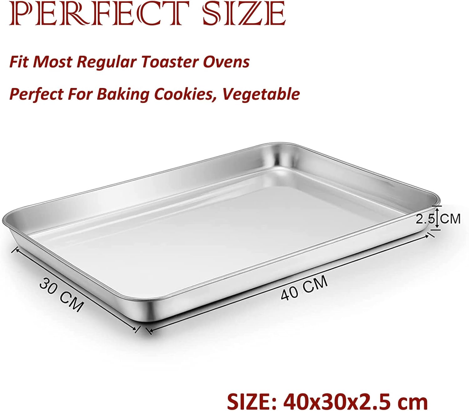 HaWare Baking Tray Set of 2, Stainless Steel Oven Tray– Large Cookie Sheet Pan for Baking Cooking Serving - 40 x 30 x 2.5 cm, Healthy & Non Toxic, Easy Clean & Dishwasher Safe - Image 2
