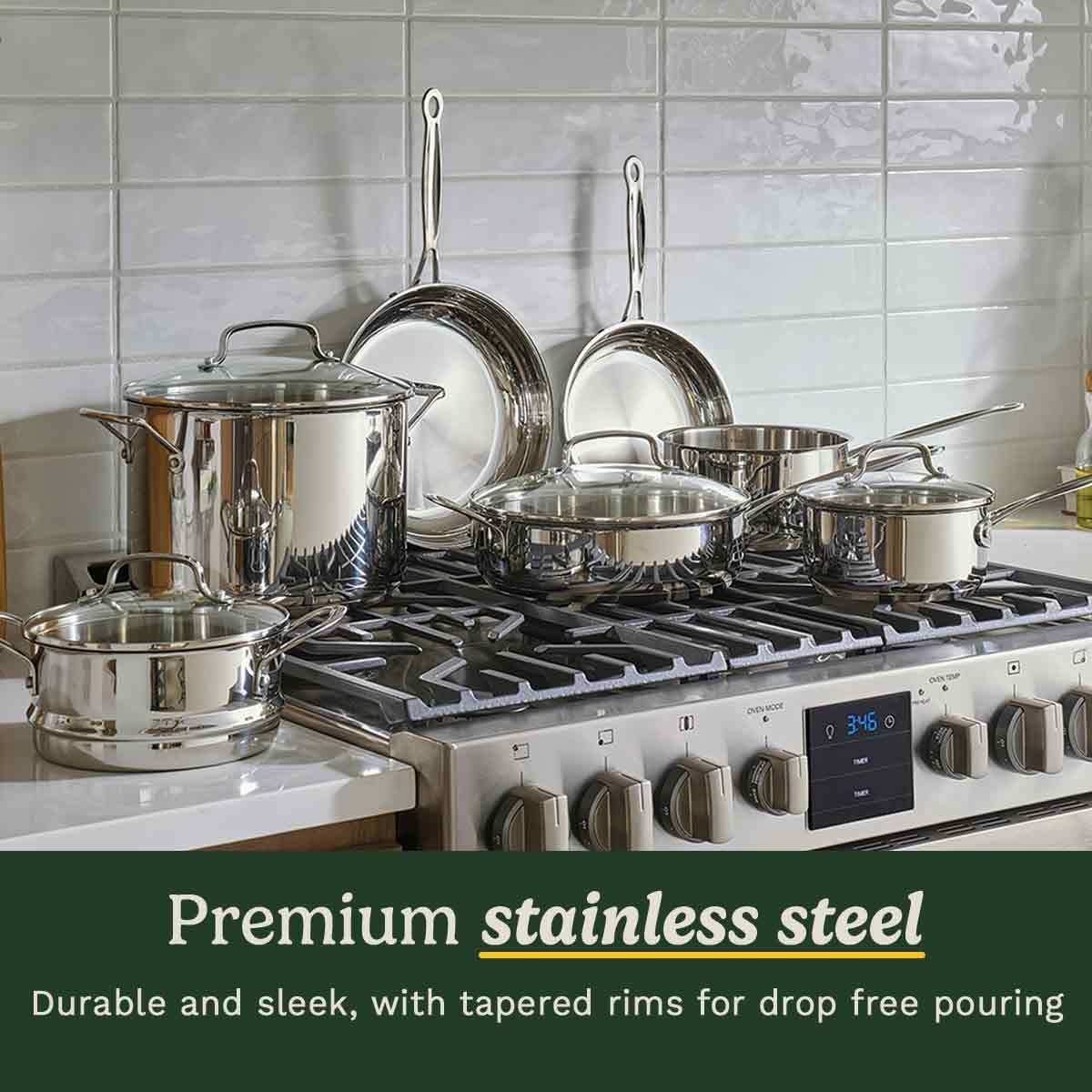 Cuisinart® Chef’s Classic™ Stainless Steel Cookware Set | 11-Piece: Saucepans, Frying Pans, Stockpot, Steamer | Induction-Ready, Aluminium-encapsulated Base | Cool Grip™ Handles - Image 5