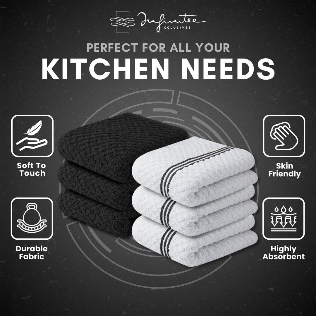 Infinitee Xclusives Premium Tea Towels | Pack of 6 | 100% Cotton |38 x 64 cm| Ultra Soft & Highly Absorbent Terry Dish Towels for Kitchen, Bar & Daily Household Cleaning Use |Storm Black| - Image 6