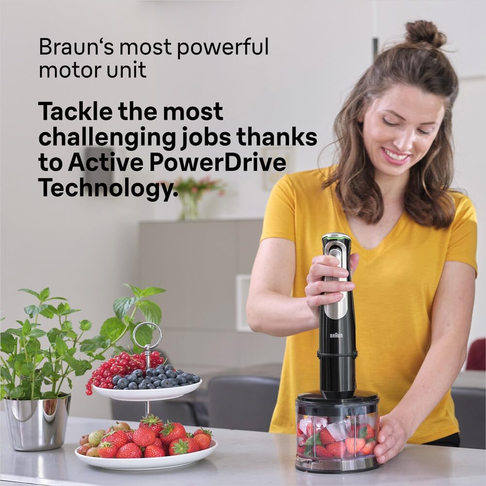 Braun MultiQuick 9 Hand Blender, Hand Mixer, XL Food Processor, Active PowerDrive Technology, 500 ml Chopper, BPA-Free 600 ml Beaker with Lid, 1200W, 220-240 V, 50-60 Hz, MQ 9135XI, Black - Image 4