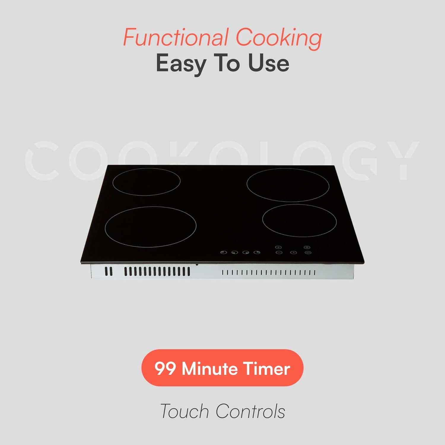 Cookology TCH601 60cm Electric Ceramic Hob Cooktop in Black - 4 Cooking Zones - Built-in Worktop - Touch Controls - With Timer - 9 Heat Levels - Child Lock - Image 5