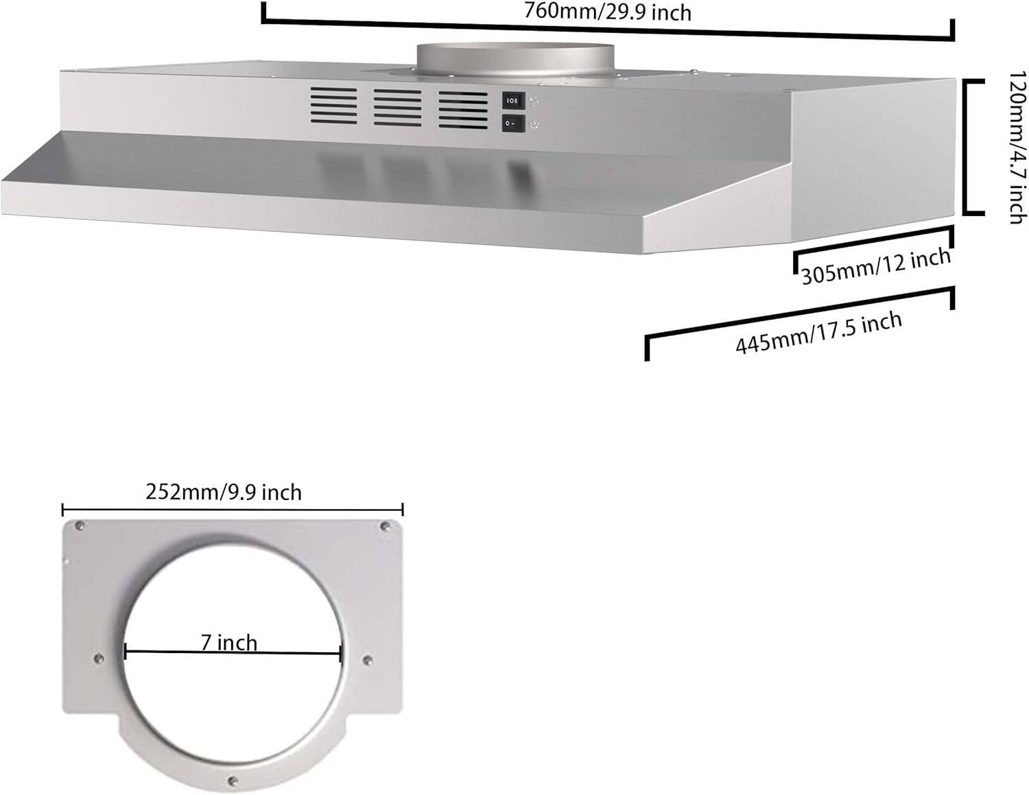 SNDOAS 30 inch Range Hood Ducted/Ductless Convertible Stainless Steel Range Hood Under Cabinet with Rocker Button Control,Vent Hood with LED Light,2 Speed Exhaust Fan,Under Cabinet Hood,Silver - Image 6