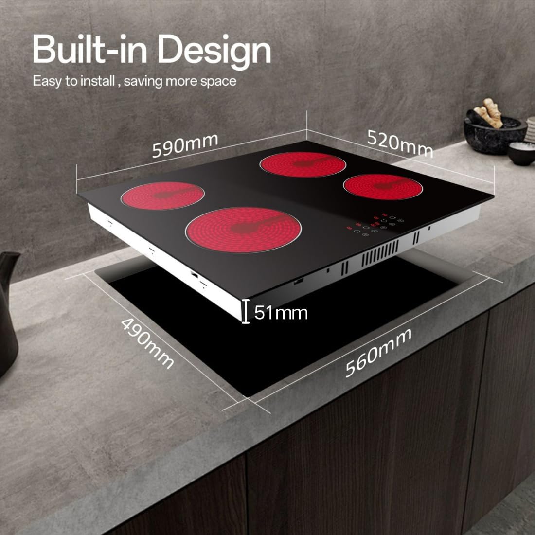 Built-in Ceramic Hob 4 Burners, STARCHARTS Electric Hob, 4 Zones Cooktops with Total Power 6000W, Timer, Child Lock, Black Glass - Image 5