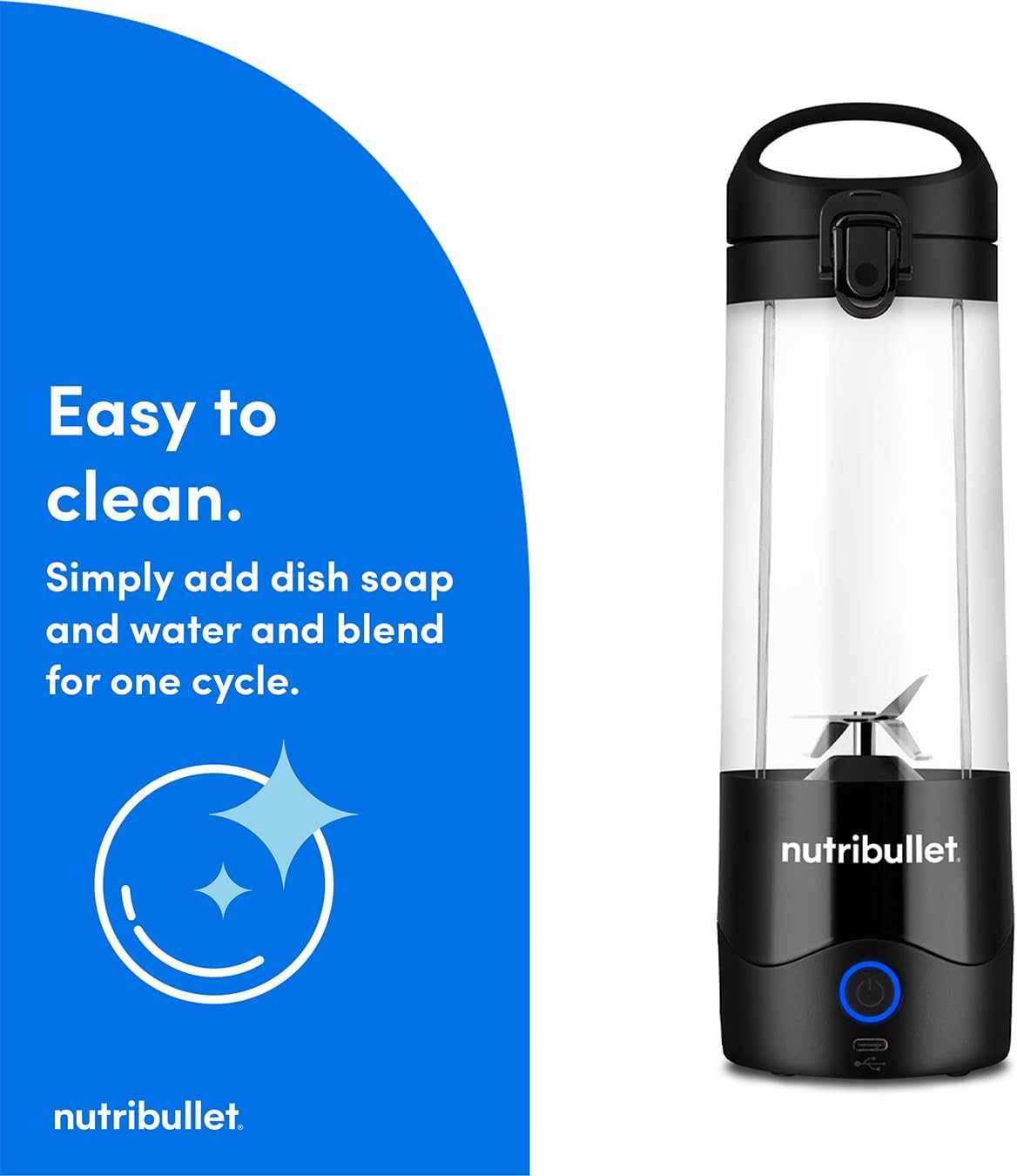 nutribullet Portable Blender in Black - Powerful Extractor Blade, 475ml Cup, To-Go Lid, USB-C Charging Cable & User Guide - Delivers 15+ Blending Cycles - Healthy Shakes On The Move - Image 8