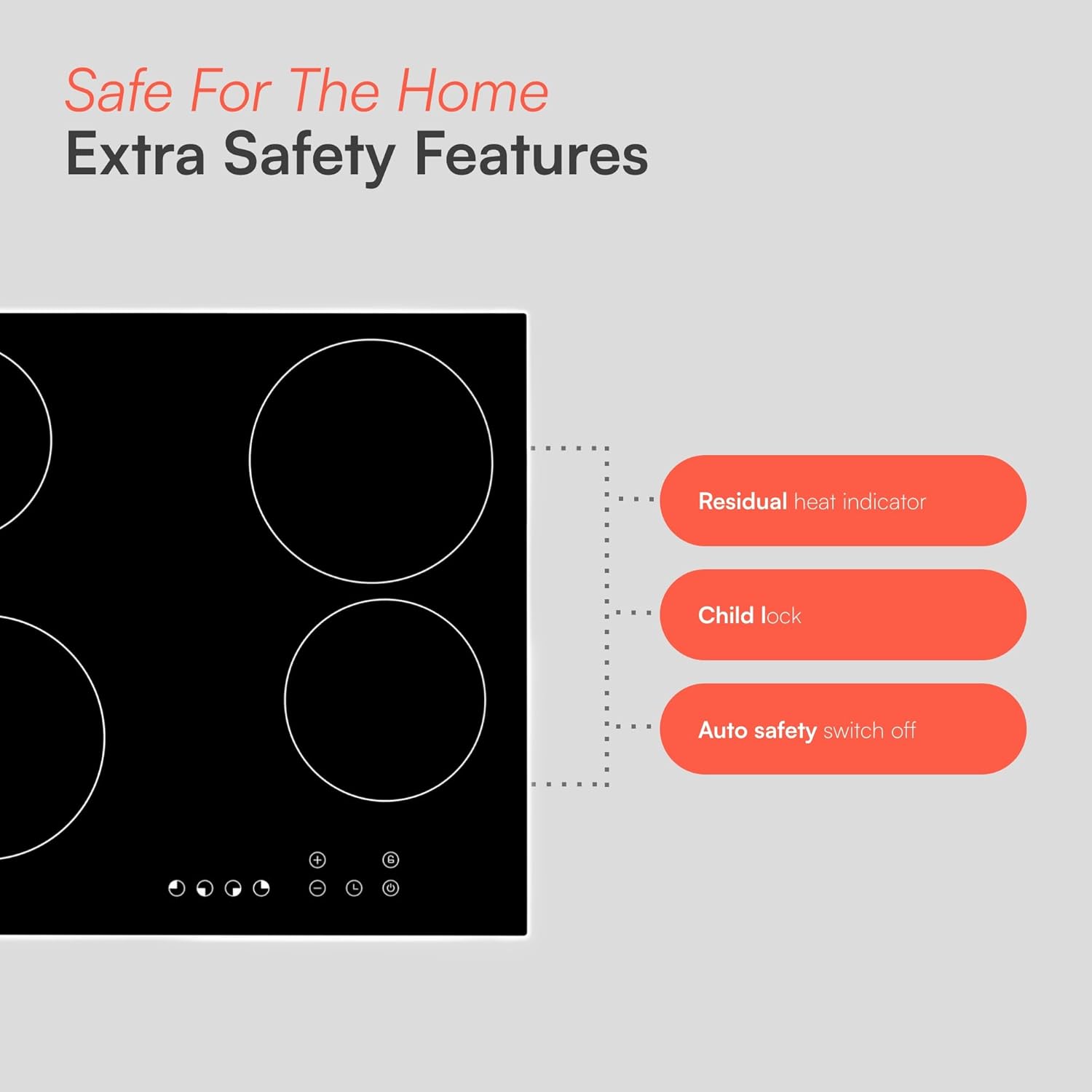 Cookology TCH601 60cm Electric Ceramic Hob Cooktop in Black - 4 Cooking Zones - Built-in Worktop - Touch Controls - With Timer - 9 Heat Levels - Child Lock - Image 6